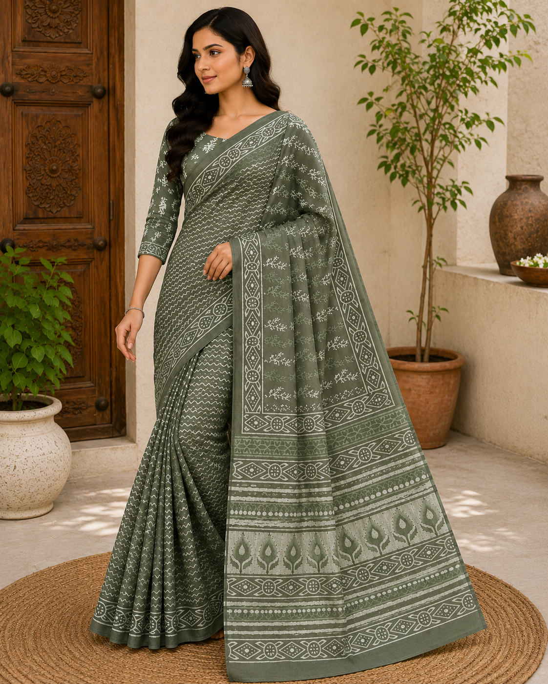 Premium Hand Block Print Cotton Saree with Running Blouse Piece – Everyday Elegant Ethnic Wear