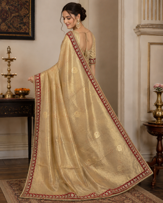 Premium Daibal Tissue DPF Zari Weaving Saree With Designer Border