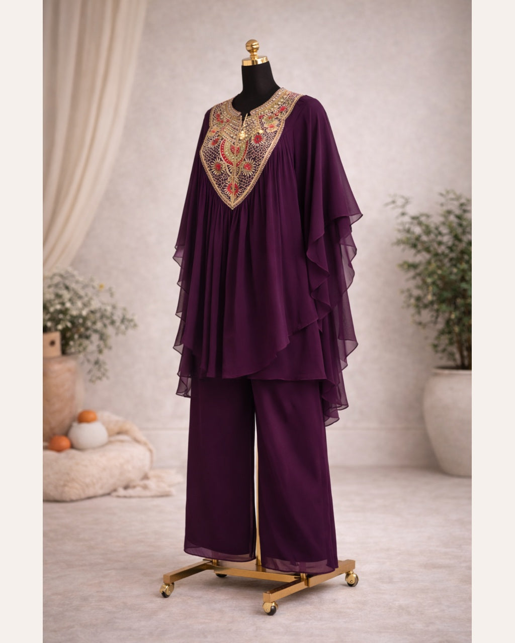 Luxury Chinon Embroidered Kurta Palazzo Set – Party Wear