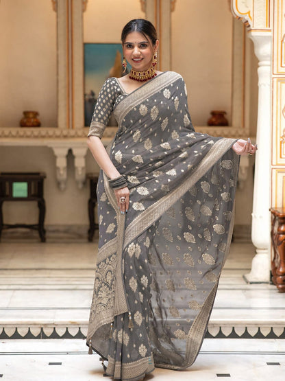 Premium Georgette Silk Saree with Double Zari Work