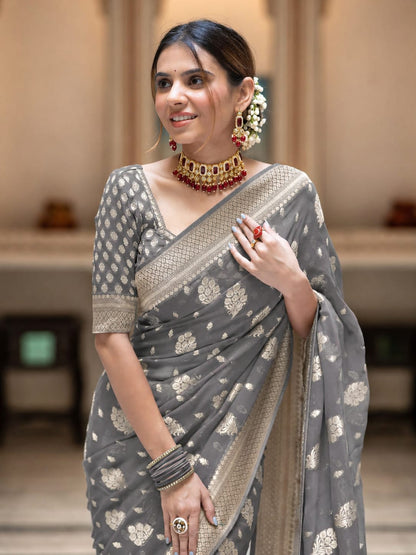 Premium Georgette Silk Saree with Double Zari Work