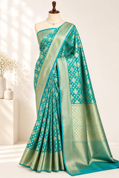 Premium Banarasi Soft Silk Semi Kanchivaram Saree – Sky Blue