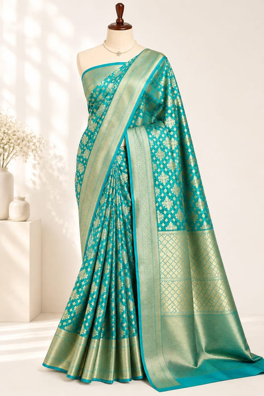 Premium Banarasi Soft Silk Semi Kanchivaram Saree – Sky Blue