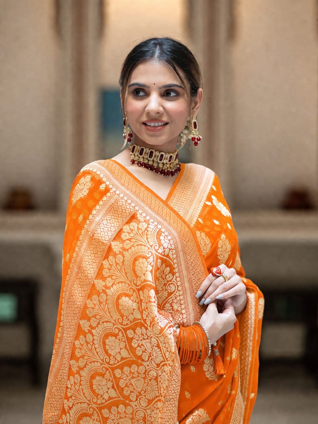 Premium Georgette Silk Saree with Double Zari Work