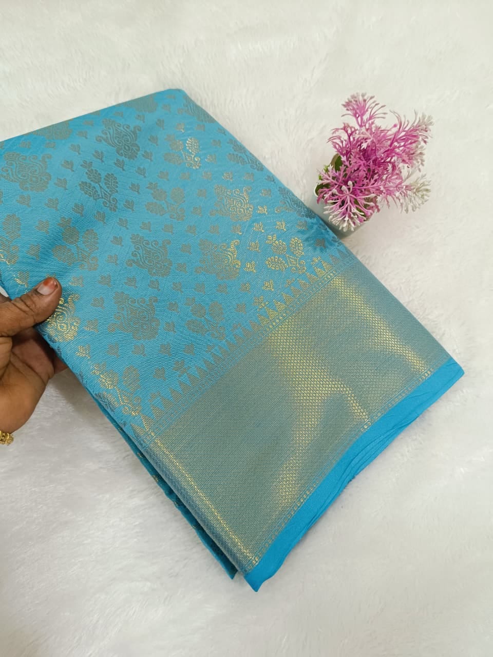 Premium Banarasi Soft Silk Semi Kanchivaram Saree – Sky Blue