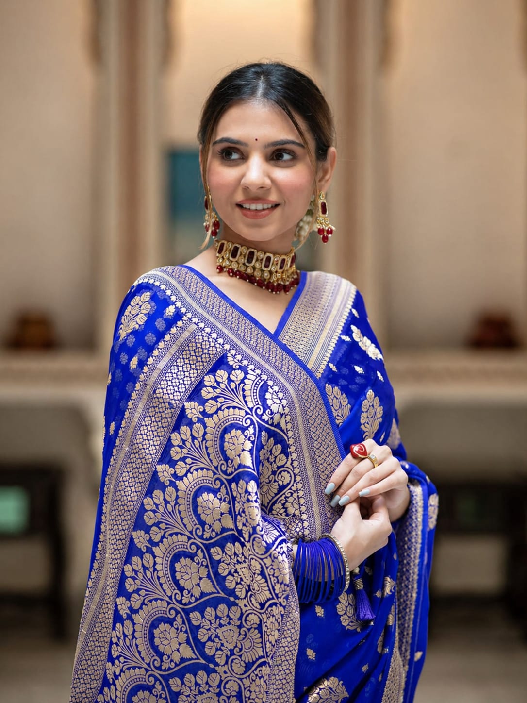 Premium Georgette Silk Saree with Double Zari Work