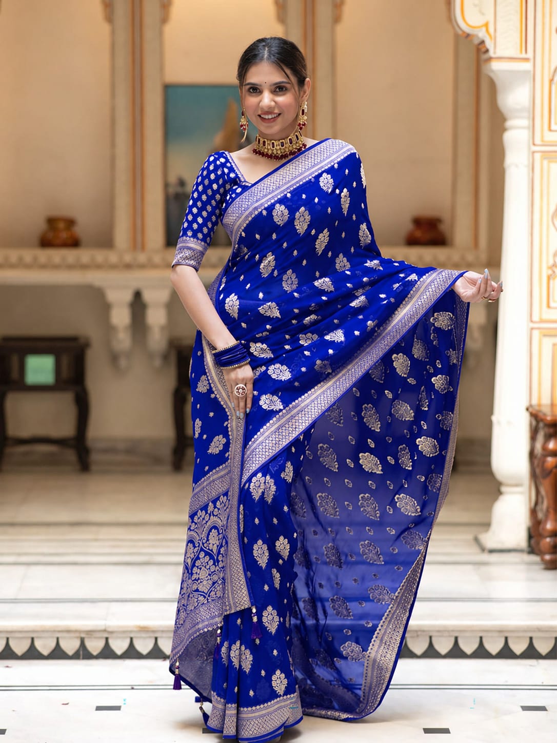 Premium Georgette Silk Saree with Double Zari Work