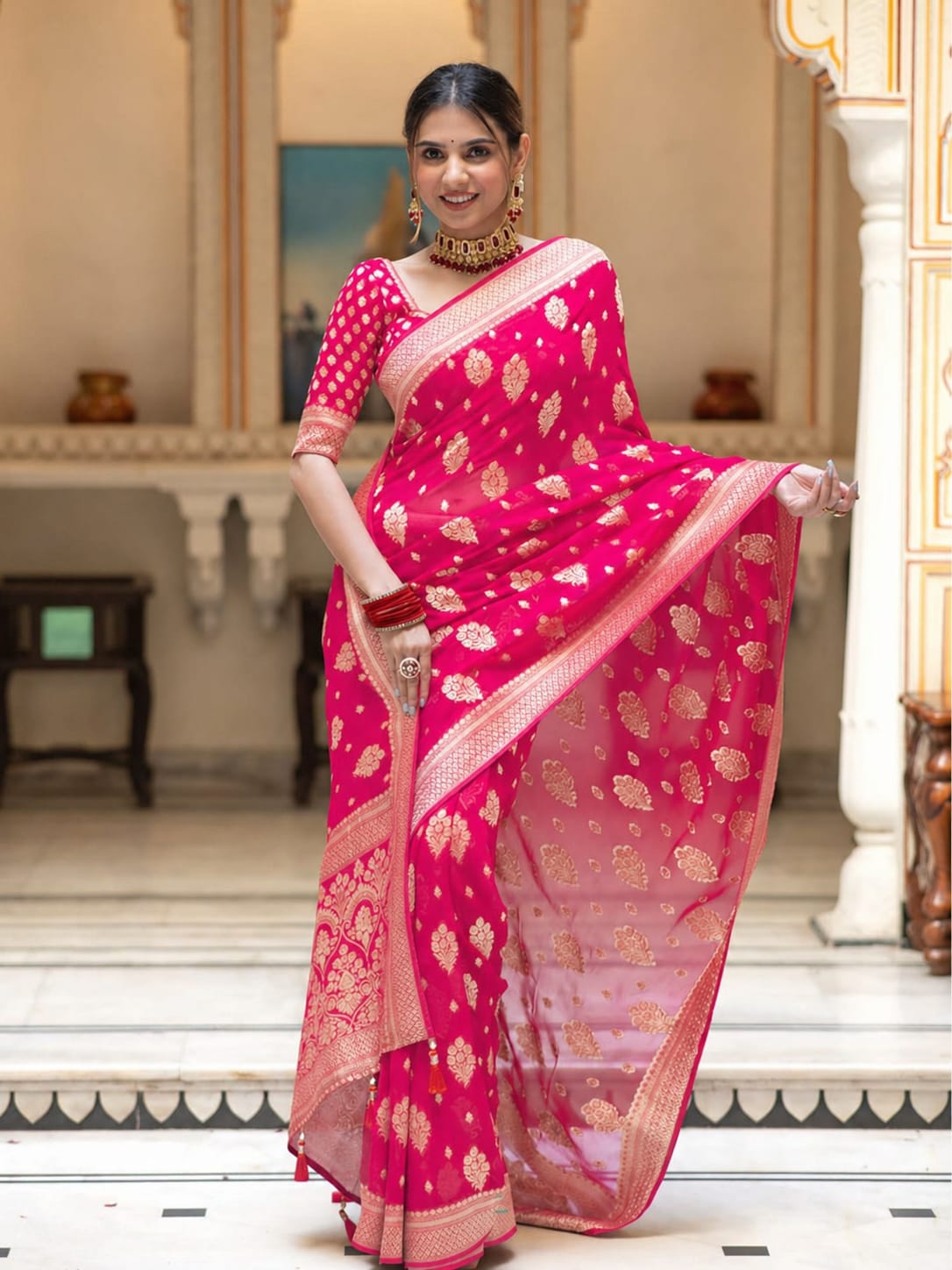 Premium Georgette Silk Saree with Double Zari Work