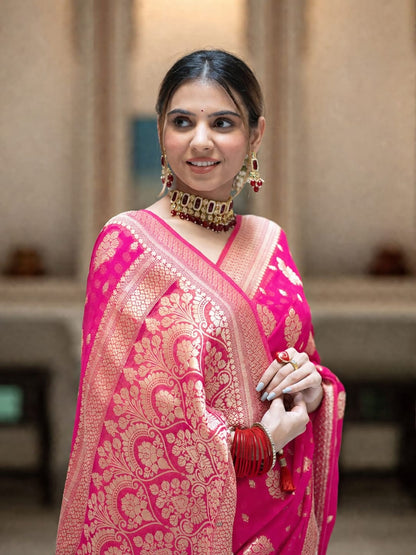 Premium Georgette Silk Saree with Double Zari Work