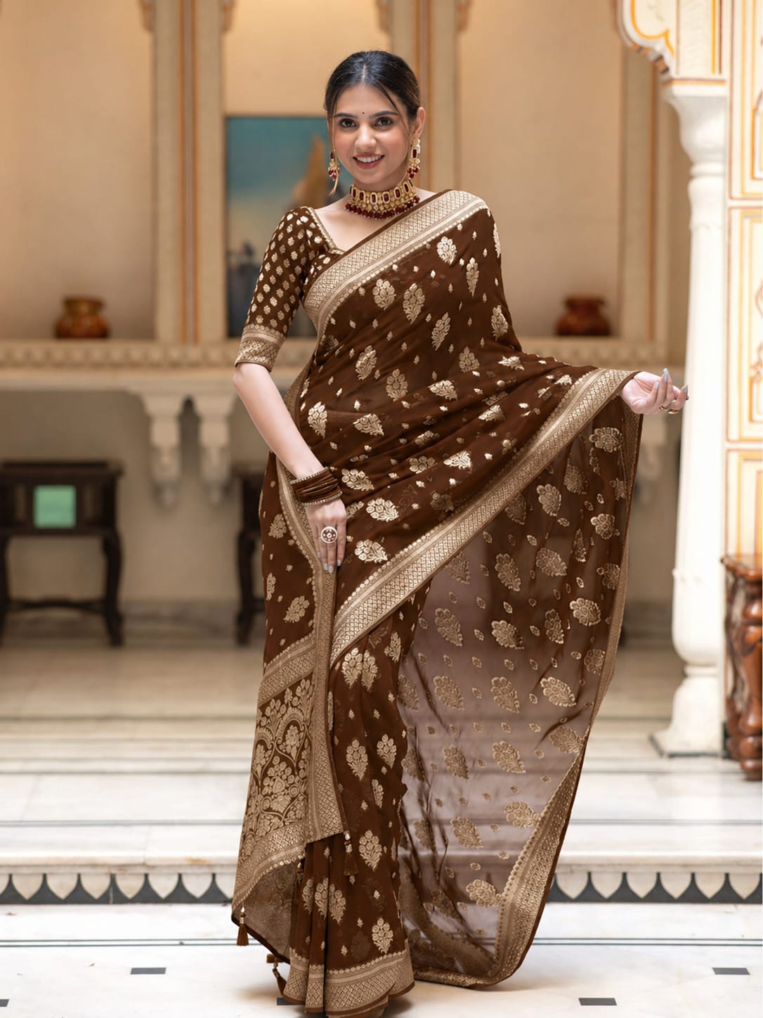 Premium Georgette Silk Saree with Double Zari Work