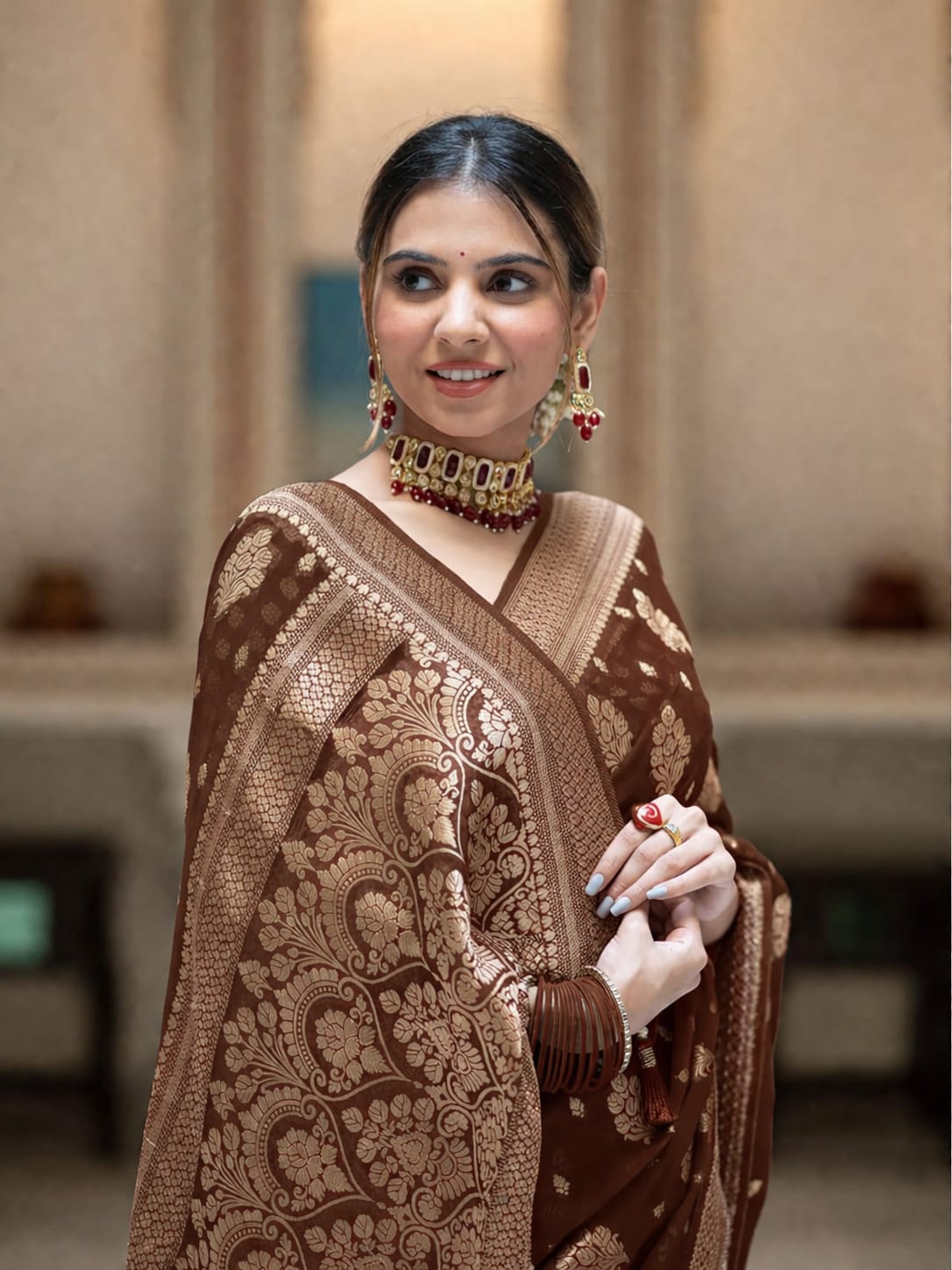 Premium Georgette Silk Saree with Double Zari Work