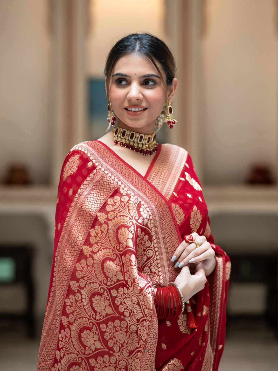 Premium Georgette Silk Saree with Double Zari Work