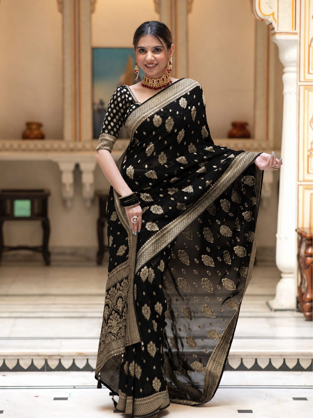 Premium Georgette Silk Saree with Double Zari Work