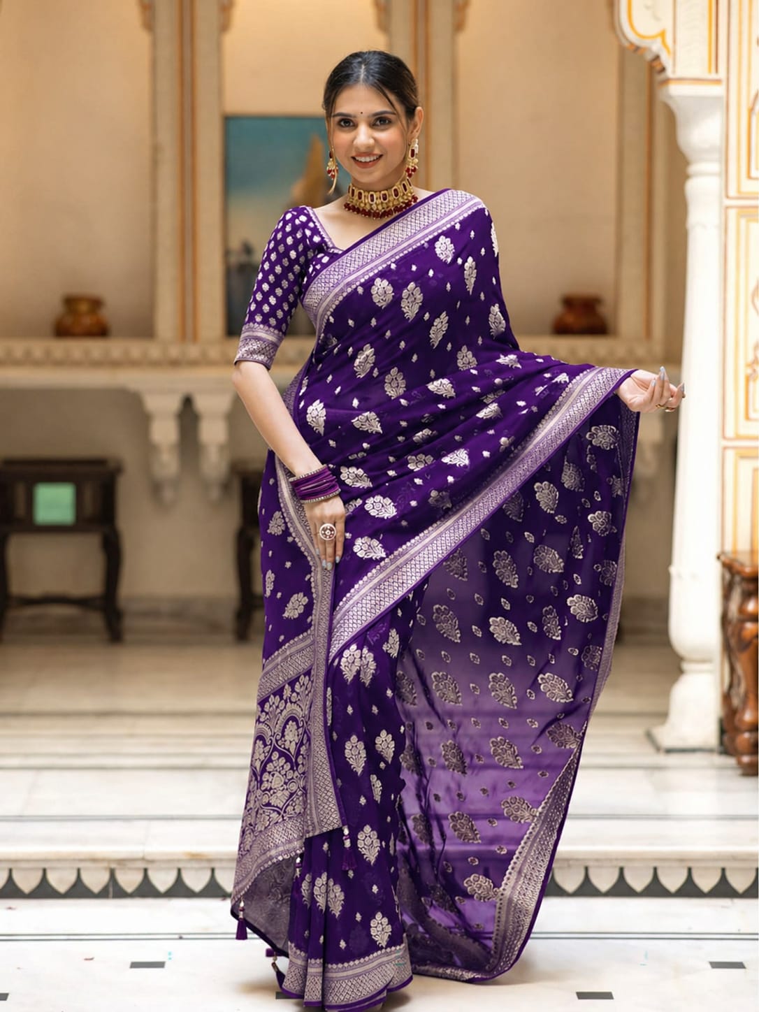 Premium Georgette Silk Saree with Double Zari Work