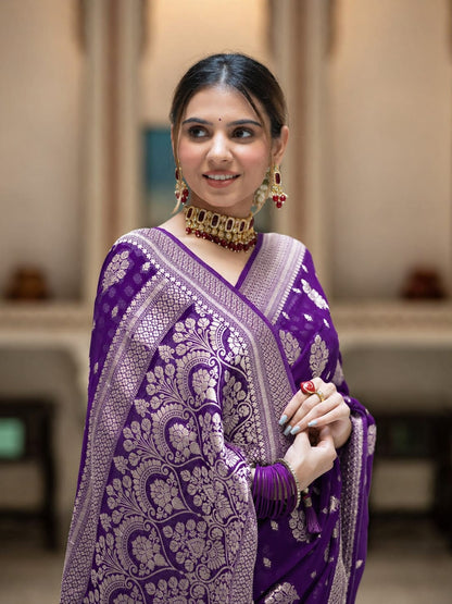 Premium Georgette Silk Saree with Double Zari Work
