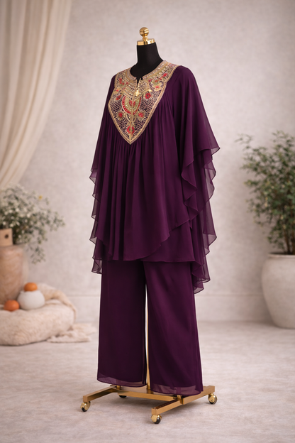 Luxury Chinon Embroidered Kurta Palazzo Set – Party Wear