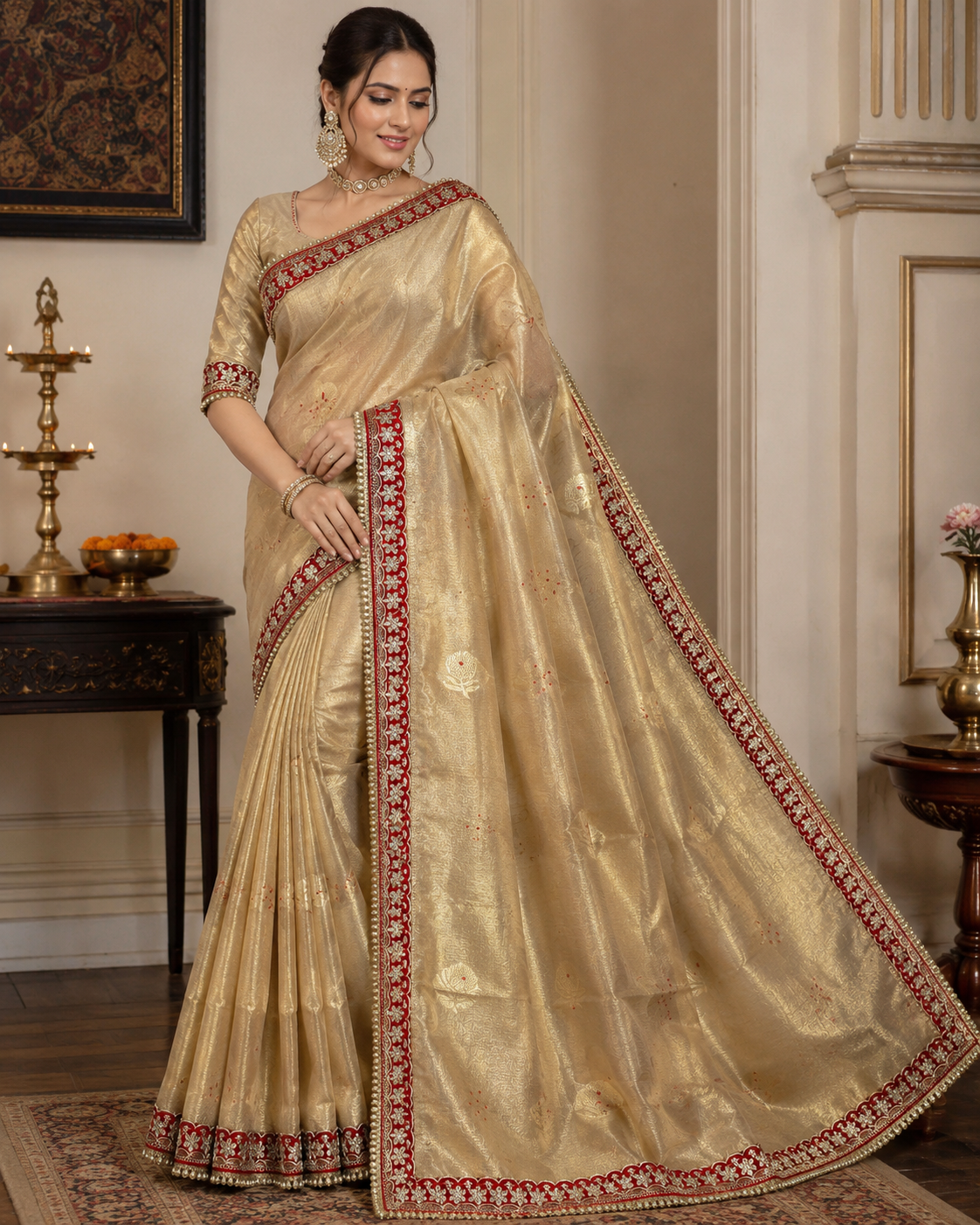 Premium Daibal Tissue DPF Zari Weaving Saree With Designer Border