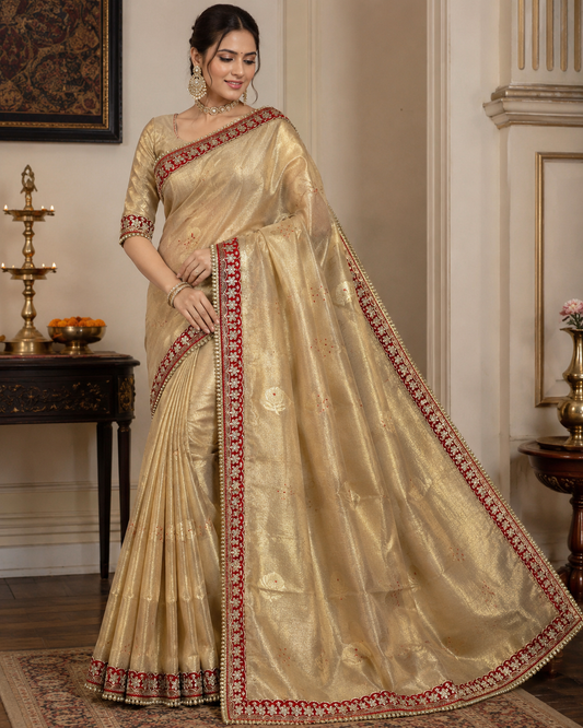 Premium Daibal Tissue DPF Zari Weaving Saree With Designer Border