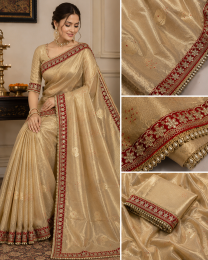 Premium Daibal Tissue DPF Zari Weaving Saree With Designer Border