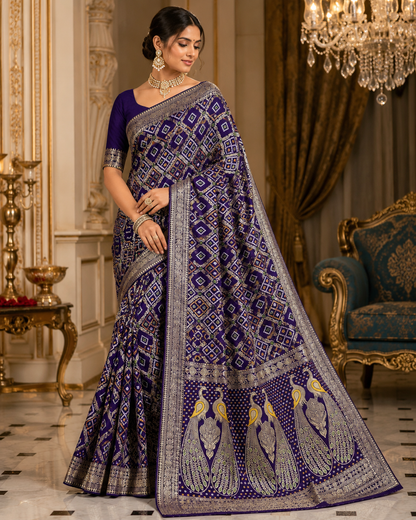 Pure Georgette Junglo Bandhani Saree With Peacock Pallu – Multi Color Designer Collection