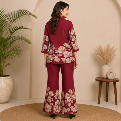 Floral Printed Cotton Collar Co-Ord Set for Women
