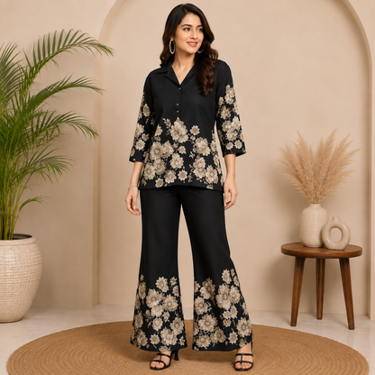 Floral Printed Cotton Collar Co-Ord Set for Women