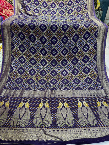 Pure Georgette Junglo Bandhani Saree With Peacock Pallu – Multi Color Designer Collection