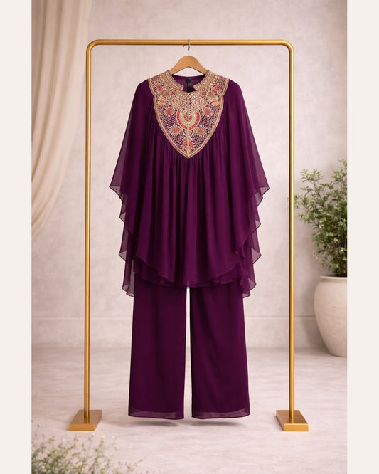 Luxury Chinon Embroidered Kurta Palazzo Set – Party Wear