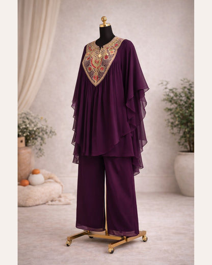 Luxury Chinon Embroidered Kurta Palazzo Set – Party Wear