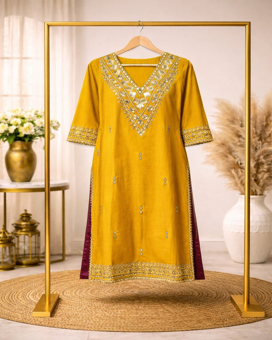 Designer Anarkali Kurta Set for Women (Red, Yellow, Brown)